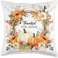 Thankful For Jesus – Thanksgiving Harvest Autumn Christian Throw Pillow by Unknown