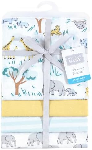 Hudson Baby Unisex Baby Cotton Poly Flannel Receiving Blankets, Safari Friends, One Size - Image 2