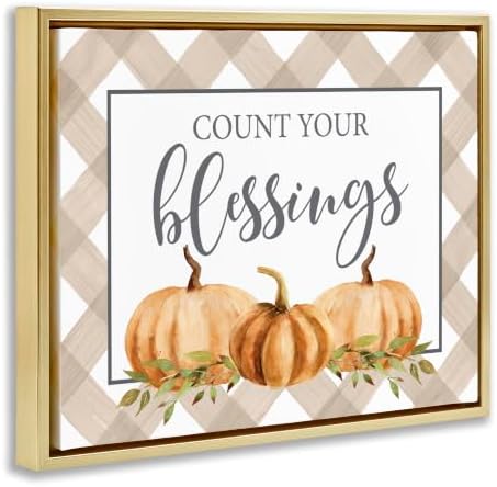 'Count Your Blessings Thankful Pumpkin Tartan'| Floating Frame Canvas Art - Image 3
