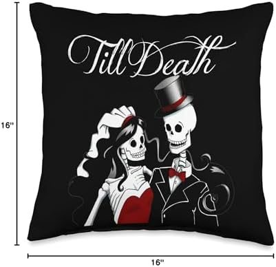Halloween Wedding Gothic Bride Groom Skeleton Till Death Throw Pillow