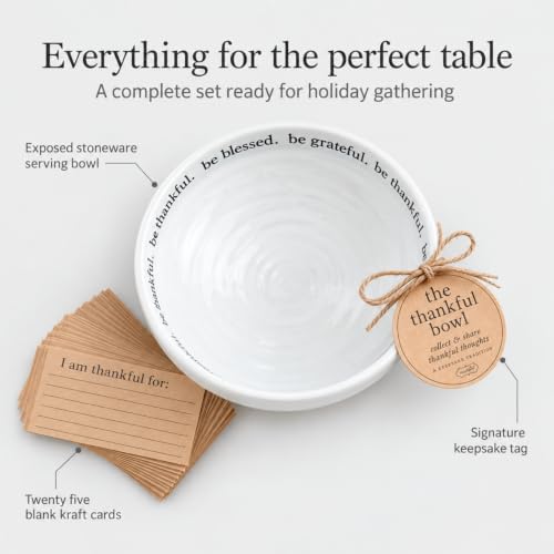 Mud Pie Thankful Bowl with 25 Gratitude Cards, Stoneware Thanksgiving Bowl - Image 3