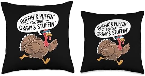 Funny Huffin For Stuffin Running Turkey Runner Thanksgiving Throw Pillow - Image 3