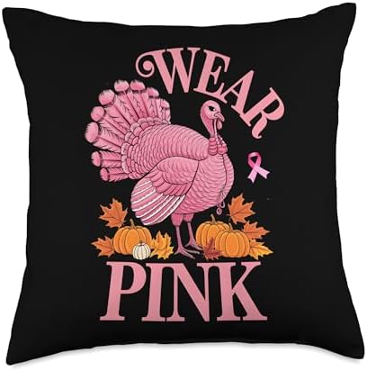 Wear Pink Turkey for Thanksgiving Breast Cancer Awareness Throw Pillow by Unknown