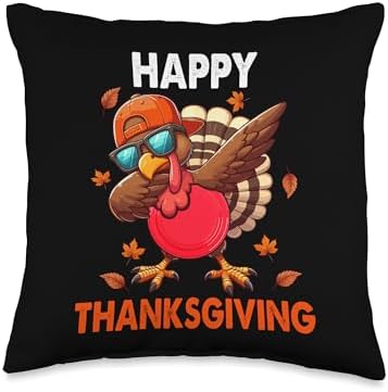 Happy Thanksgiving Dabbing Turkey Sunglasses Disc Golf Throw Pillow by Unknown