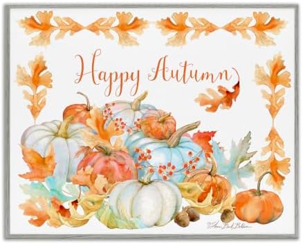Autumn Pumpkin Harvest Foliage Border, 16 x 20 Inch Framed Giclée Print by StupellIndustries