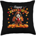 Happy Thanksgiving Bernedoodle Cosplay Fall Turkey Owner Throw Pillow by Unknown