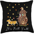 It's Fall Y'All Corgi, Gnome & Pumpkin Leopard Thanksgiving Throw Pillow by AliceRon