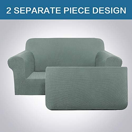 H.VERSAILTEX 2 Pieces Loveseat Slipcovers Love Seat Cover Furniture Cover/Protector Fit Lovesat Width Up to 70 Inch, Stay in Place Suit for T Cushion/Box Cushion (Loveseat, Sage)
