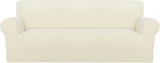 PureFit Stretch Couch Covers for Sofa Large Sofa Slipcovers Ivory | 1-Piece Sofa Cover Washable Soft Couch Protector, Couch Slipcover with Non Skid Foam and Elastic Bottom for Kids, Dogs