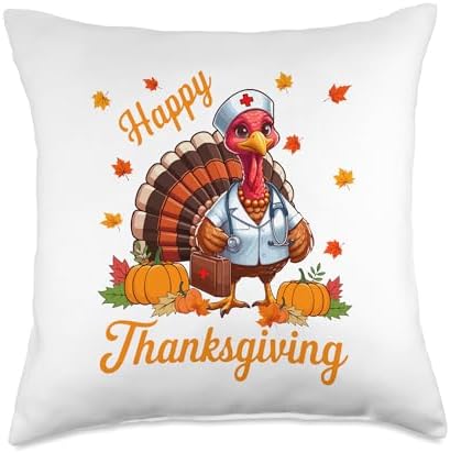 Happy Thanksgiving Turkey As Nurse Nursing Job Team Lover Throw Pillow by Unknown