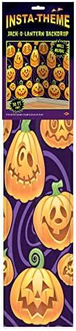 Beistle Jack-O-Lantern Wall Backdrop, 4’ x 30’ - Fall Pumpkin Decorations, Photo Backdrop, Party Backdrop, Easy to Adhere Wall Covering, Photography Backdrop, Halloween Decorations