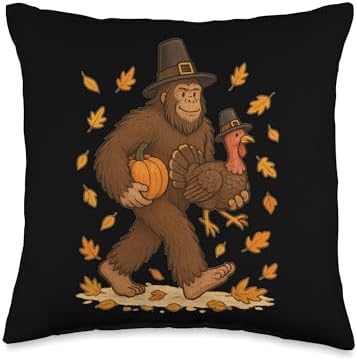 Bigfoot Thanksgiving Vibes for Thanksgiving Lovers and Fall Throw Pillow by Unknown