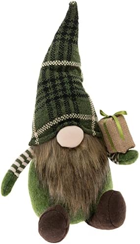 Boston International Fall Autumn Thanksgiving Winter Christmas Tabletop Gnome Decoration, 17-Inches, Juha with a Green Plaid Hat by BostonInternational