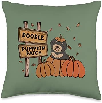 Aussie Doodle Pumpkin Patch Dog Lover Thanksgiving Halloween Throw Pillow by Unknown