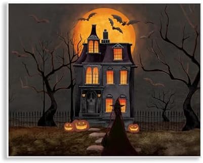 Bats Over Haunted Mansion, 11 x 14 Inch Mounted Print on Wall Plaque