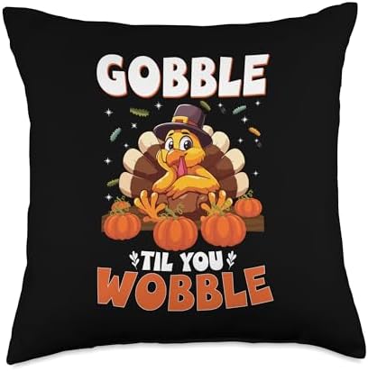 Gobble Turkey Thanksgiving Matching Family Apparel Gobble Til You Wobble Family Thanksgiving Turkey Throw Pillow, 18x18, Multicolor by Unknown