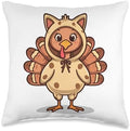 Funny Turkey Cat Thanksgiving Throw Pillow by Unknown