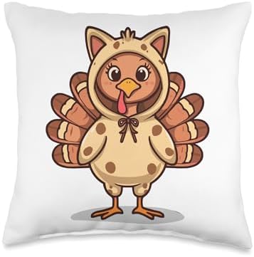 Funny Turkey Cat Thanksgiving Throw Pillow by Unknown