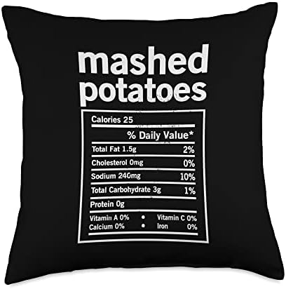 Mashed Potatoes Nutritional Label Funny Thanksgiving Vintage Throw Pillow by YonkboyzApparel