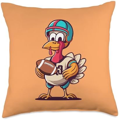 Thanksgiving Cute Turkey Holding American Football Boys Kids Throw Pillow, 18x18, Multicolor by Unknown