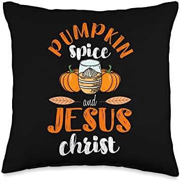 Pumpkin Spice And Jesus Christ Thanksgiving Christian Autumn Throw Pillow by Unknown