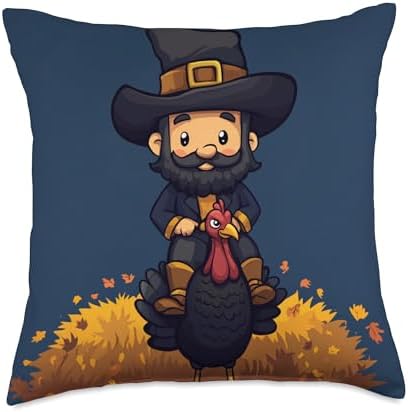 Whimsical Thanksgiving : Pilgrim and Turkey Throw Pillow by Unknown