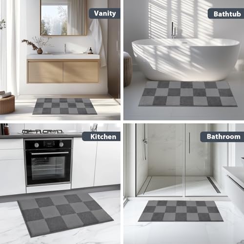 anllugs Bathroom Rugs, 24" x 36" Soft Bath Rugs, Checkered Grey & Dark Grey