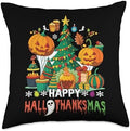 Happy Hallothanksmas Thanksgiving Halloween Merry Christmas Throw Pillow by Unknown