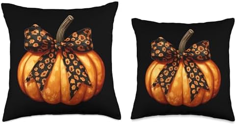 Thanksgiving Pumpkin Leopard Coquette Bow Vintage Halloween Throw Pillow - Image 3