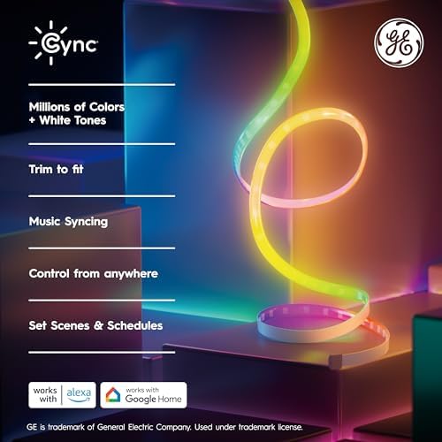 Cync GE Dynamic Effects Smart LED Light Strip with Music Sync, Color Changing WiFi Lights, Indoor Light Strip, Compatible with Alexa and Google Home, 16ft and Power Supply