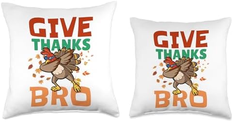 Cool Give Thanks Bro Kids Thanksgiving Fun Turkey Design Throw Pillow - Image 3