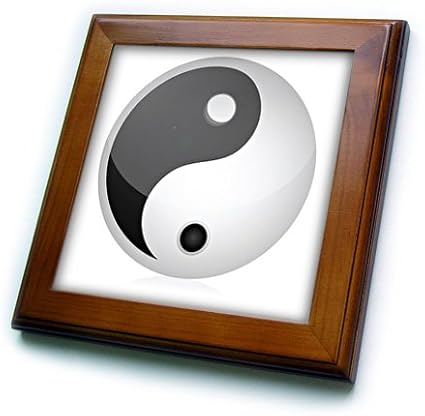 3dRose ft_101238_1 Black and White Yin and Yang Sign-Framed Tile, 8 by 8-Inch