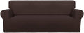 PureFit Stretch Oversized Couch Covers Fleece Sofa Slipcovers Chocolate | 1-Piece Sofa Cover Washable Soft Couch Protector, Couch Slipcover with Non Skid Foam and Elastic Bottom for Kids, Dogs