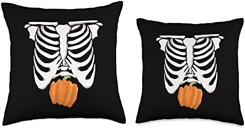 rib cage skeleton xray thanksgiving pumpkin in stomach Throw Pillow - Image 3