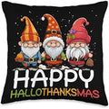 Happy Hallothanksmas SteMi Apparel Happy Hallothanksmas Halloween Thanksgiving Christmas Throw Pillow, 16x16, Multicolor by Unknown
