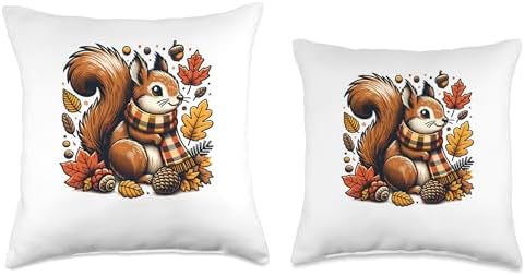 Cute Squirrel With Fall Leaves Autumn Animal Thanksgiving Throw Pillow - Image 3
