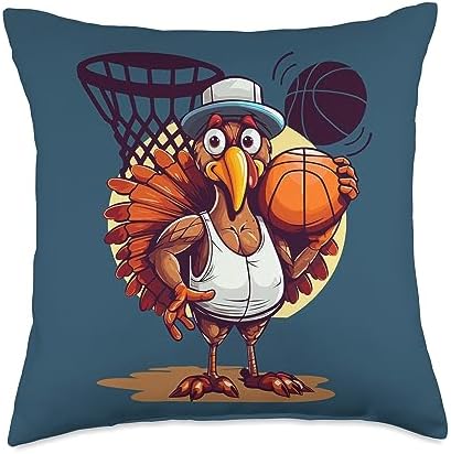 Basketball Kids Thanksgiving Boys Decorations Room Thanksgiving Funny Turkey for Basketball Player Party Decor Throw Pillow, 18x18, Multicolor by Unknown