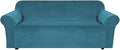 H.VERSAILTEX Stretch Velvet Sofa Covers for 3 Cushion Couch Covers Furniture Protector Soft with Non Slip Elastic Bottom, Crafted from Thick Comfy Rich Velour (Large Sofa 90"-97", Peacock Blue)