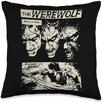 Man to Beast Halloween Vintage Horror Monsters Classic Movie Monster Horror Comic Werewolf Man Wolf Throw Pillow, 16x16, Multicolor