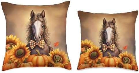 Floral Horse Thanksgiving Pumpkins Sunflowers Gift Throw Pillow - Image 3