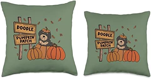 Aussie Doodle Pumpkin Patch Dog Lover Thanksgiving Halloween Throw Pillow - Image 3