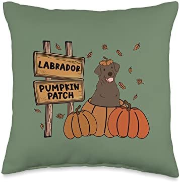 Labrador Pumpkin Patch Lab Lovers Thanksgiving Halloween Throw Pillow by Unknown