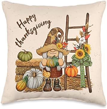 Happy thanksgiving, autumn gnomes with pumpkins Throw Pillow by Unknown