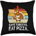 Turkey Funny Thanksgiving Save Turkeys Eat Pizza Men Boys Throw Pillow by Unknown