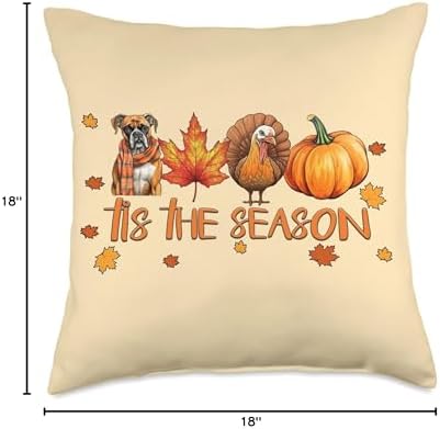 Cute Dog Thanksgiving Fall Gifts for Her Tis The Season Boxer Dog Fall Thanksgiving Throw Pillow, 18x18, Multicolor - Image 4