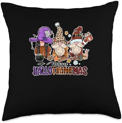 Halloween Thanksgiving Christmas HalloThanksMas Gnome Throw Pillow by Unknown