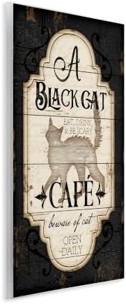 Black Cat Vintage Halloween, 13 x 19 Inch Mounted Print on Wall Plaque