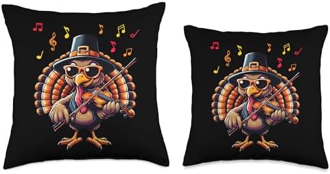 Funny Thanksgiving Turkey Playing Violin Violinist Throw Pillow - Image 3