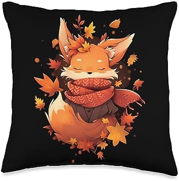 Fall Vibes Autumn Season Fox Fall Season Autumn Leaves Thanksgiving Throw Pillow, 16x16, Multicolor by Unknown