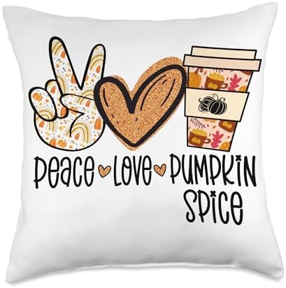 Peace Love Pumpkin Space Latte Thanksgiving Fall Autumn Throw Pillow by Unknown